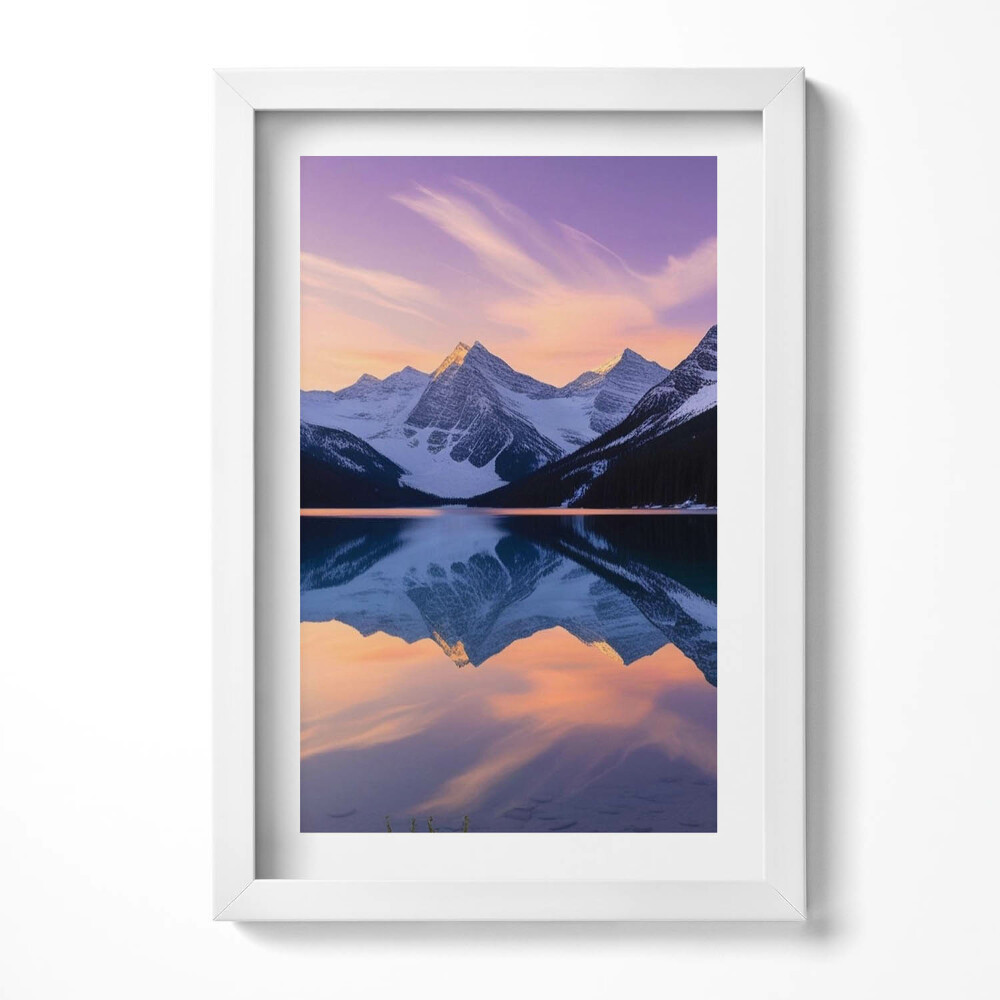 Obraz w ramie Pejzaż gór i jeziora wieczorem