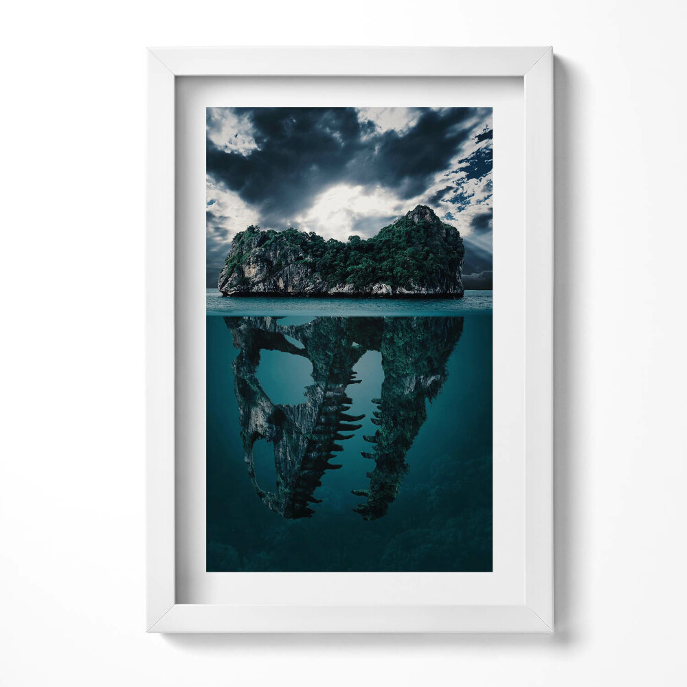 Obraz w ramie Abstrakcyjna ilustracja wyspy-czaszki