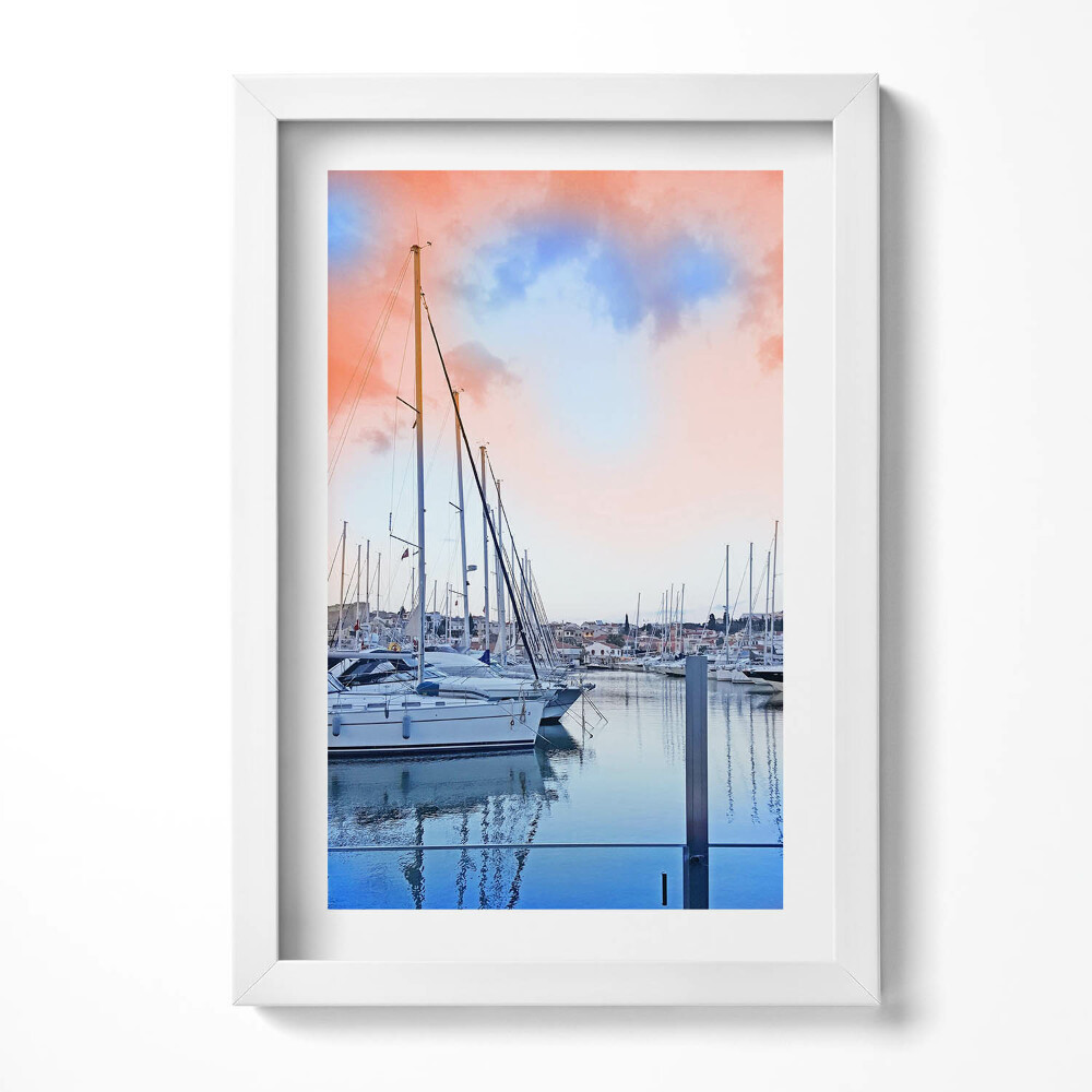 Obraz w ramie Pejzaż łódek na jeziorze