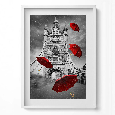 Obraz pionowy Czarwone parasolki na moście Londyn