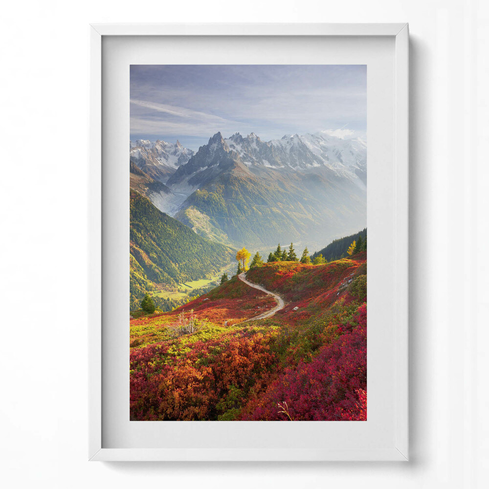 Obraz pionowy Pejzaż gór i kolorowej łąki