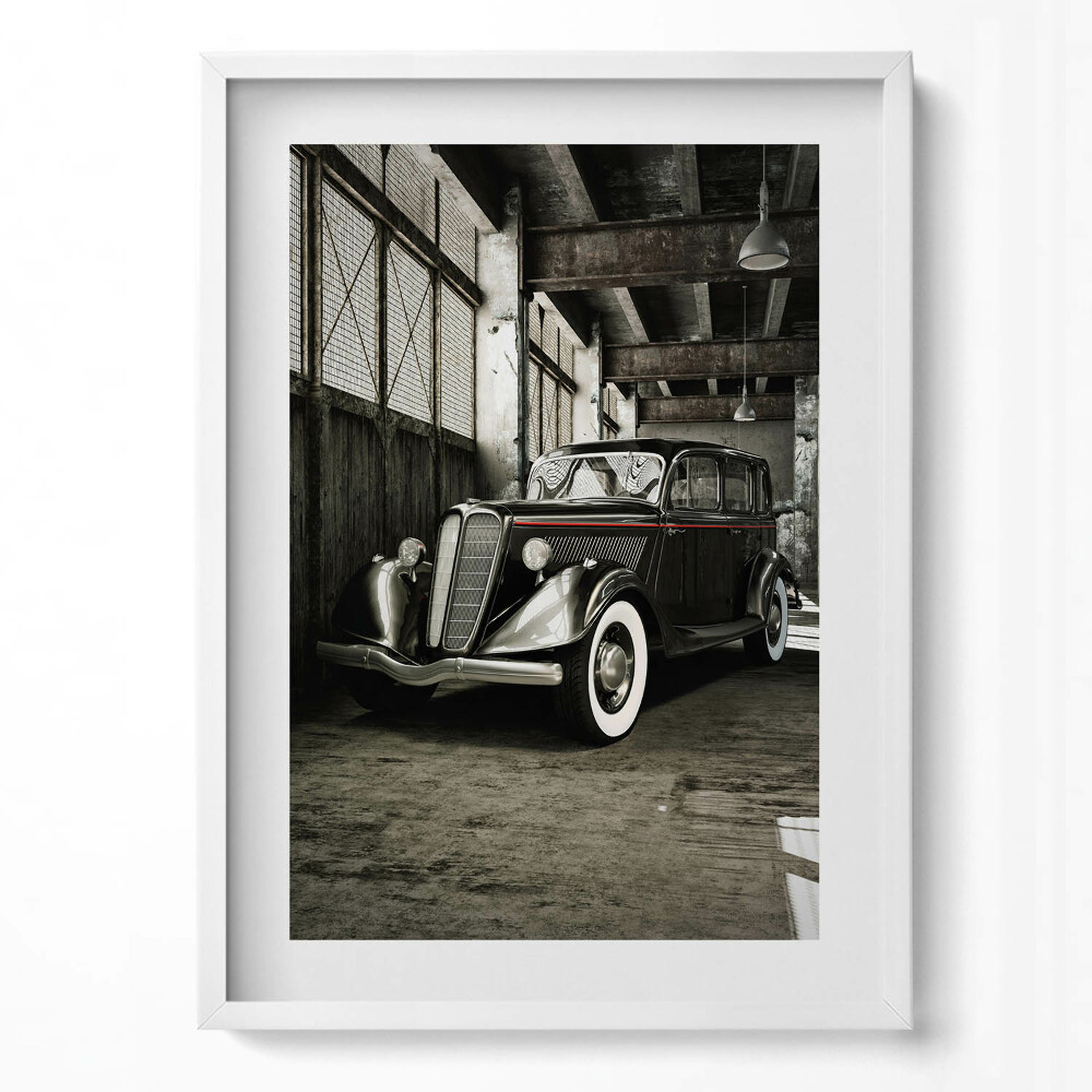 Obraz pionowy Klasyczny samochód w starej fabryce