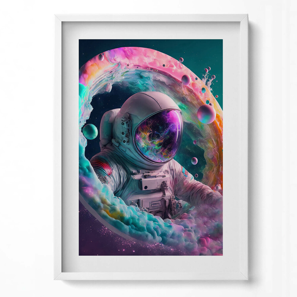 Obraz pionowy Kosmonauta kolorowe obłoki