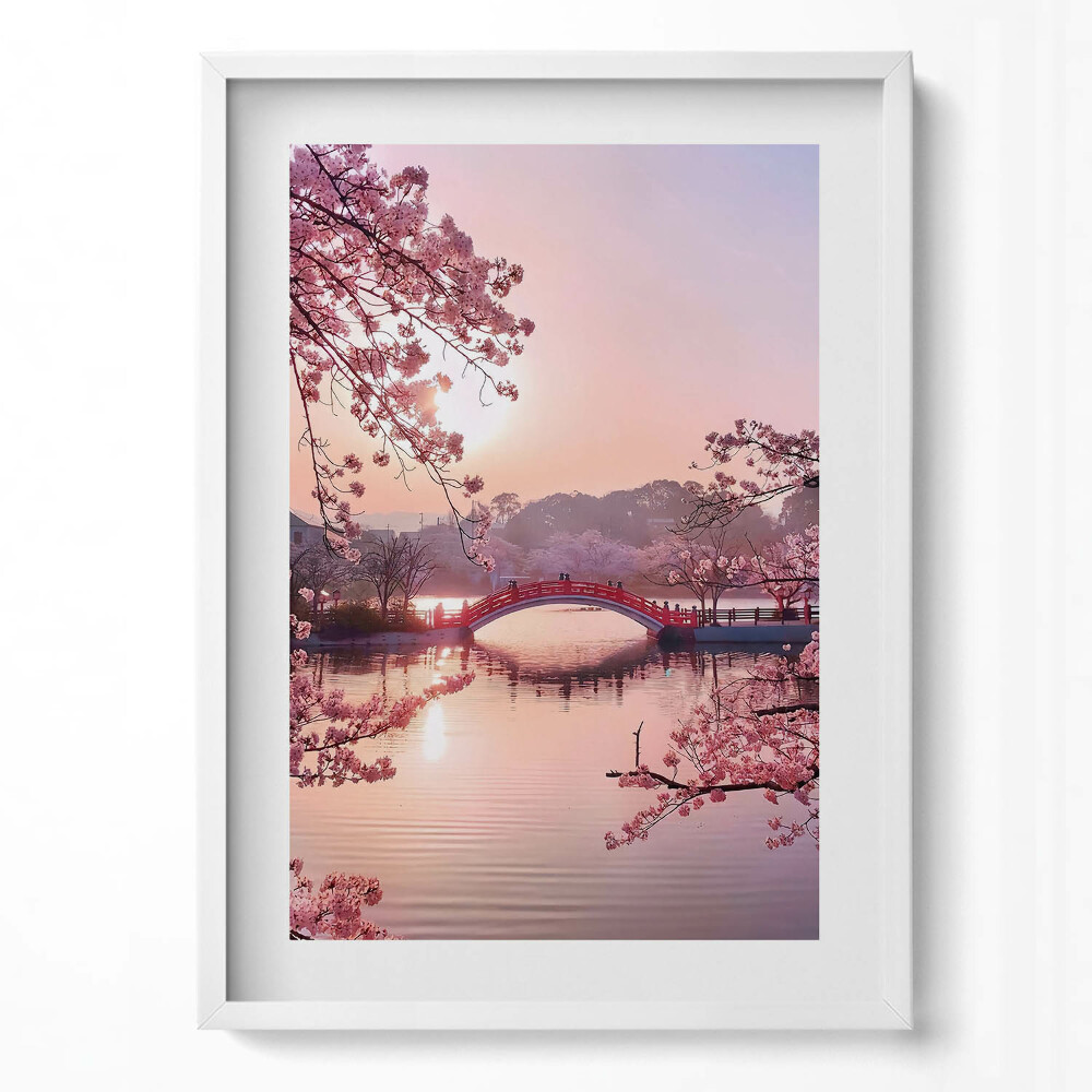 Obraz pionowy Kwiaty wiśni i most - styl japoński