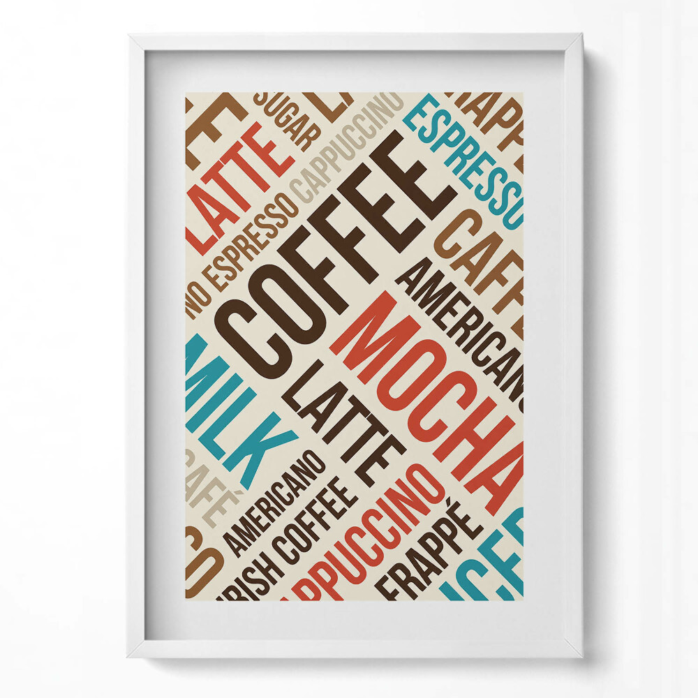 Obraz pionowy Napisy do kuchni - nazwy kawy