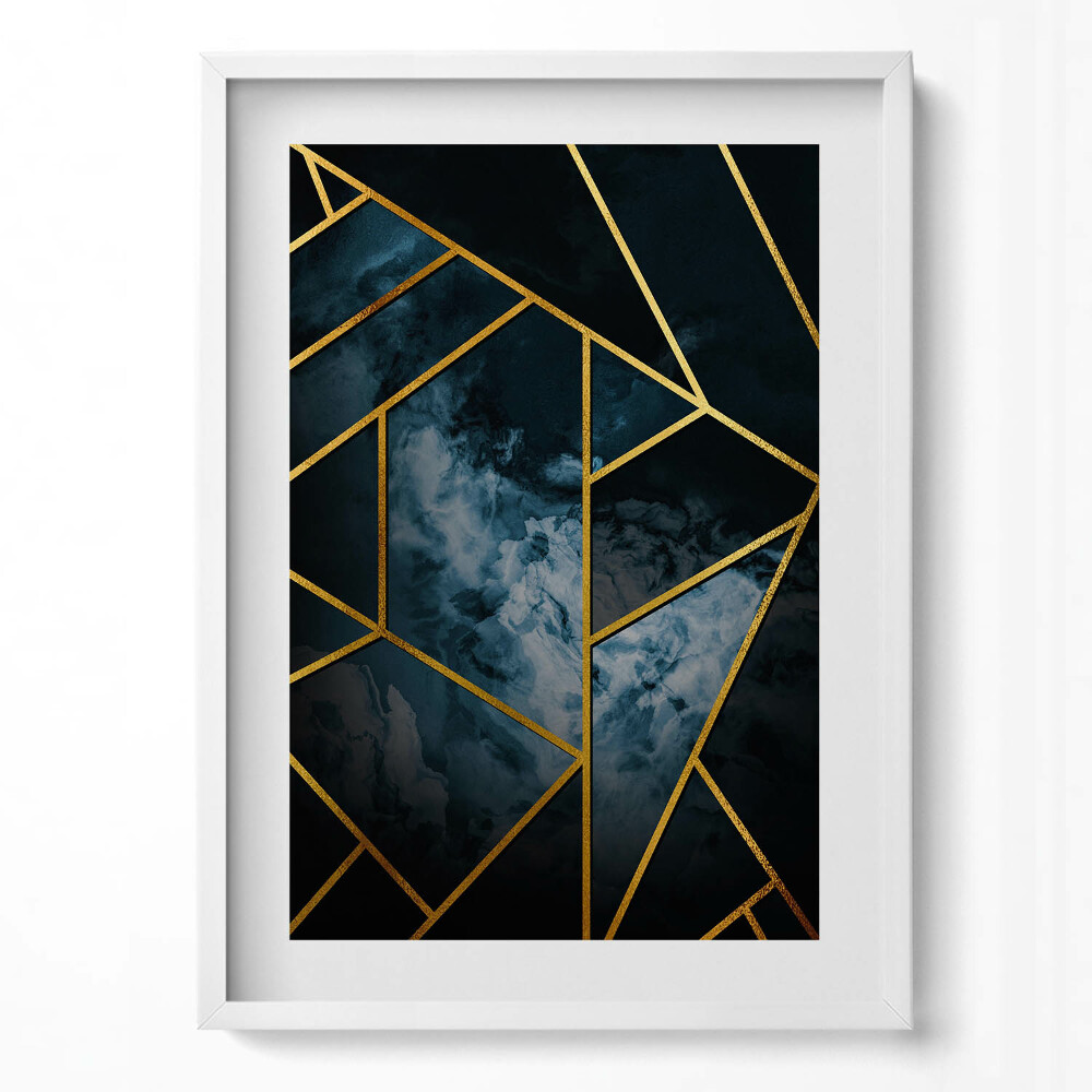 Obraz pionowy Ciemna geometryczna abstrakcja ze złotem