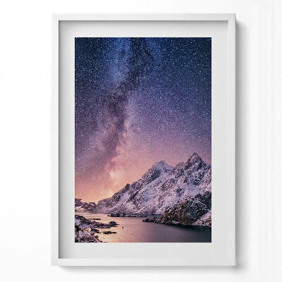 Obraz pionowy Zorza i gwieździste niebo nad górami