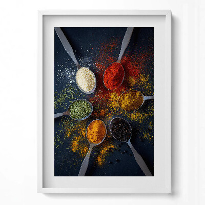 Obraz pionowy Łyżki z kolorowymi przyprawami do kuchni