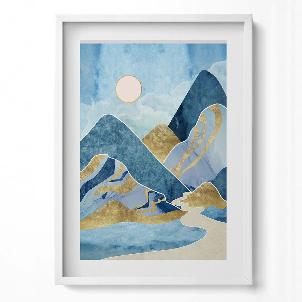 Obraz pionowy Abstrakcyjny pejzaż gór i słońca