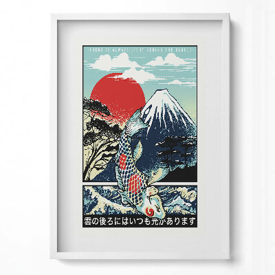 Obraz pionowy Japońska ilustracja góry Fuji i ryby Koi