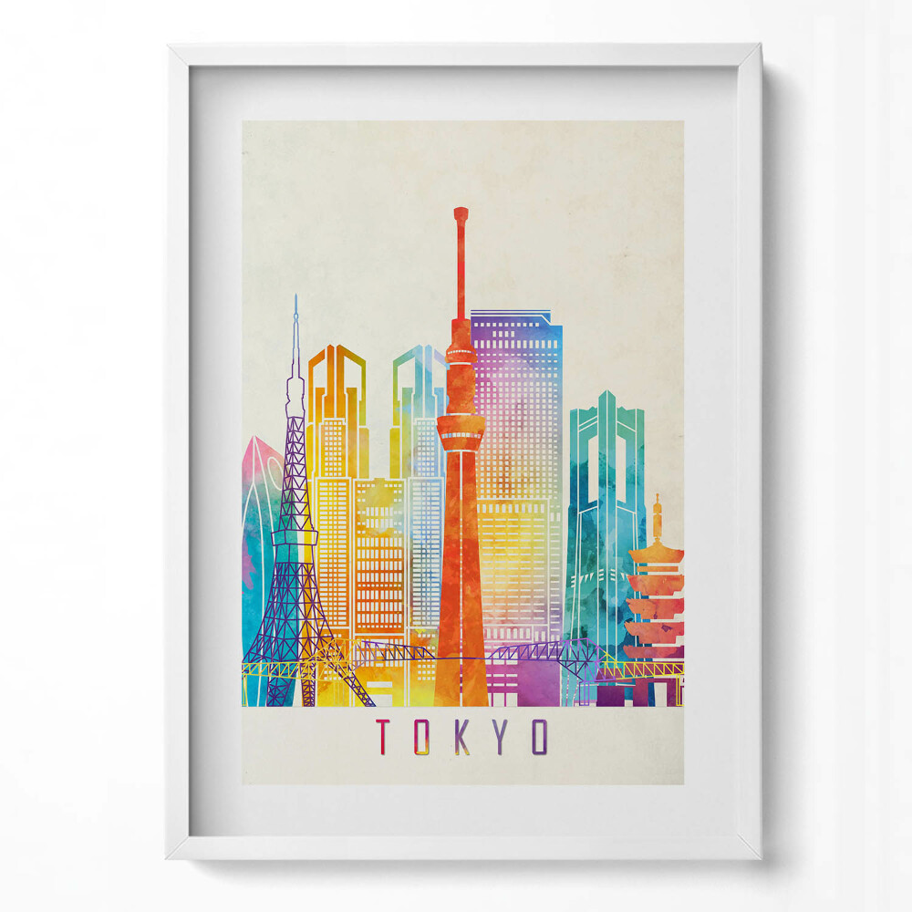 Obraz pionowy Kolorowa ilustracja miasta Tokio w Japonii