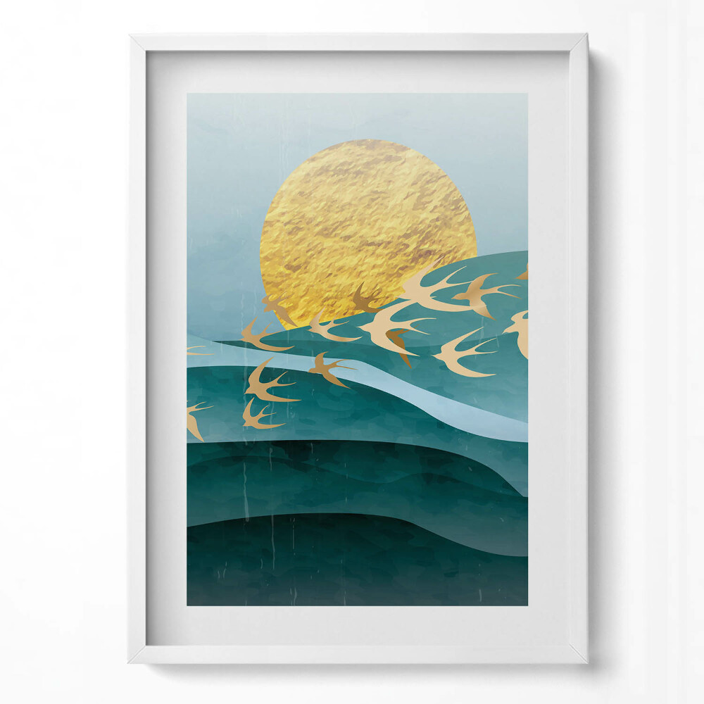 Obraz pionowy Ilustracja złotych ptaktów na niebie