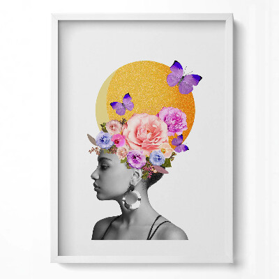 Obraz pionowy Głowa kobiety z kwiatami i motylami