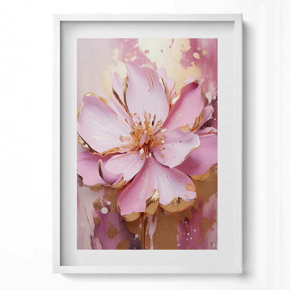 Obraz pionowy Romantyczny malowany kwiat w złocie