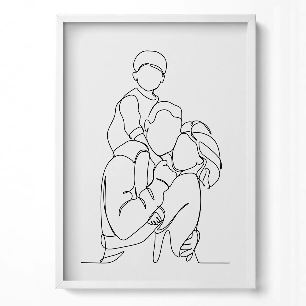 Obraz pionowy Line-art szczęśliwej rodziny z dzieckiem