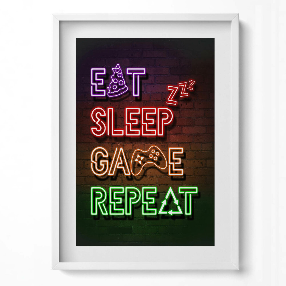 Obraz pionowy Napis dla gracza "Eat sleep game repeat"