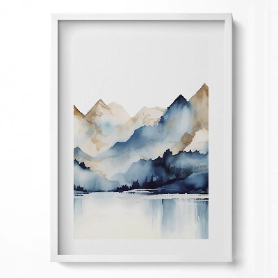 Obraz pionowy Akwarelowy pejzaż gór i jeziora