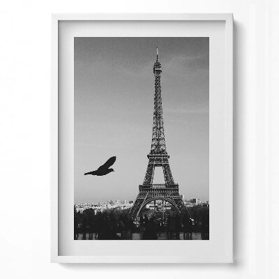 Obraz pionowy Wieża Eiffla i lecący ptak Paryż