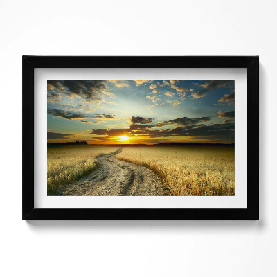 Obraz w ramie Polna droga i zachód słońca