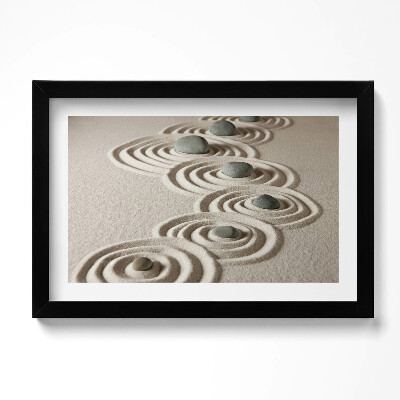 Obraz w ramie Zen - kamienie na piaskowych okręgach