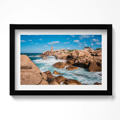 Obraz w ramie Woda, skały i latarnia morska