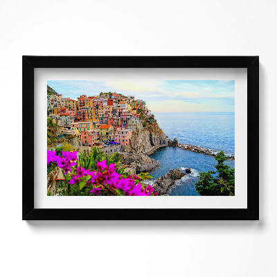 Obraz w ramie Kwiaty i wybrzeże Cinque Terre Włochy