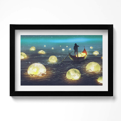 Obraz w ramie Ilustracja łódek i księżyców