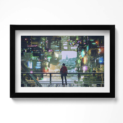 Obraz w ramie Miasto Cyber Punk