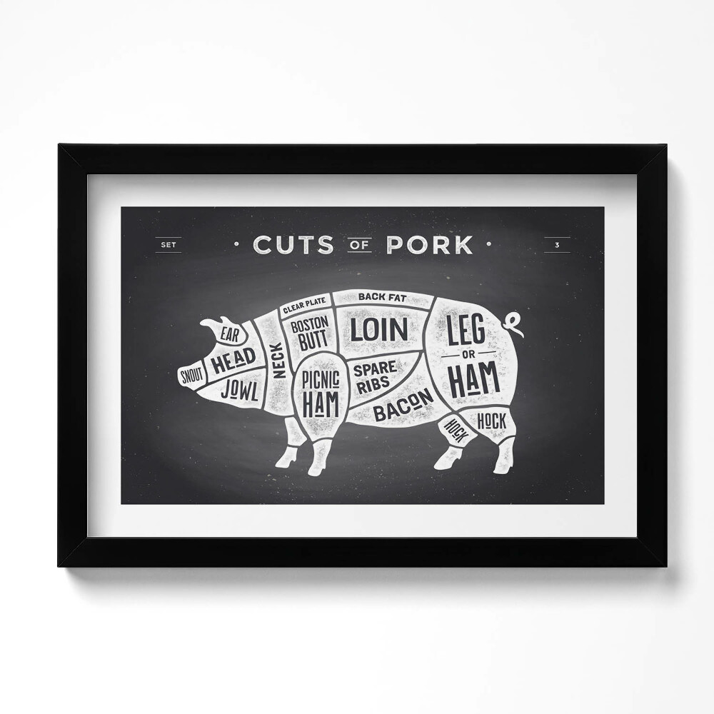 Obraz w ramie Świnia - plakat rzeźnika wieprzowina