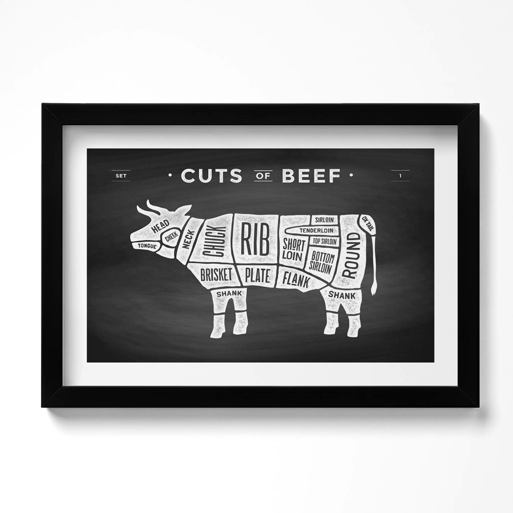 Obraz w ramie Krowa - plakat rzeźnika wołowina