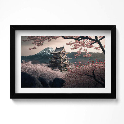 Obraz w ramie Azjatycka wieża i kwiaty wiśni