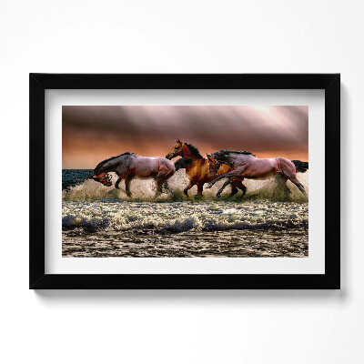 Obraz w ramie Pędzące w wodzie konie