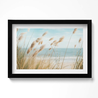 Obraz w ramie Pejzaż traw plaży i morza styl boho