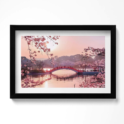 Obraz w ramie Kwiaty wiśni i most - styl japoński