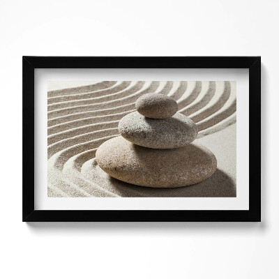 Obraz w ramie Stos kamieni na piasku zen