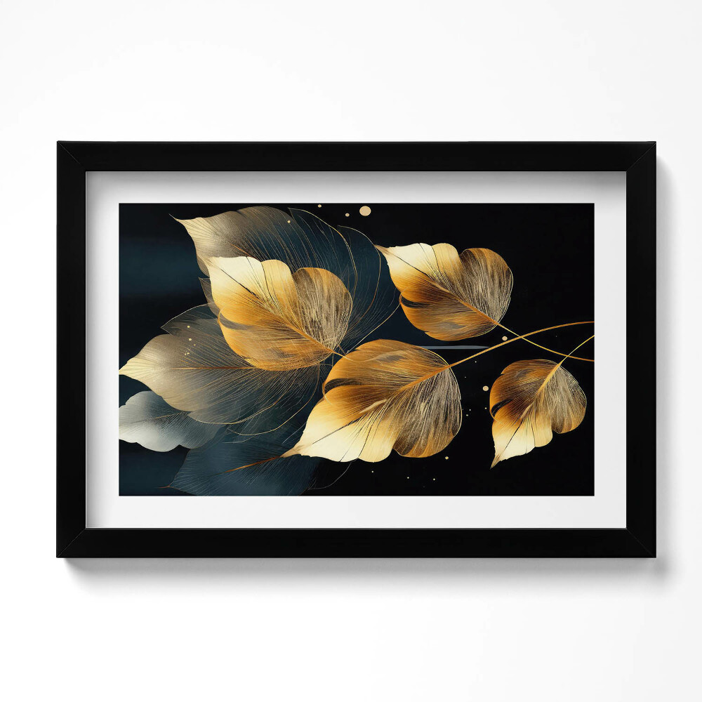 Obraz w ramie Złote liście glamour