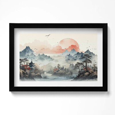 Obraz w ramie Górski pejzaż lasu w japońskim stylu