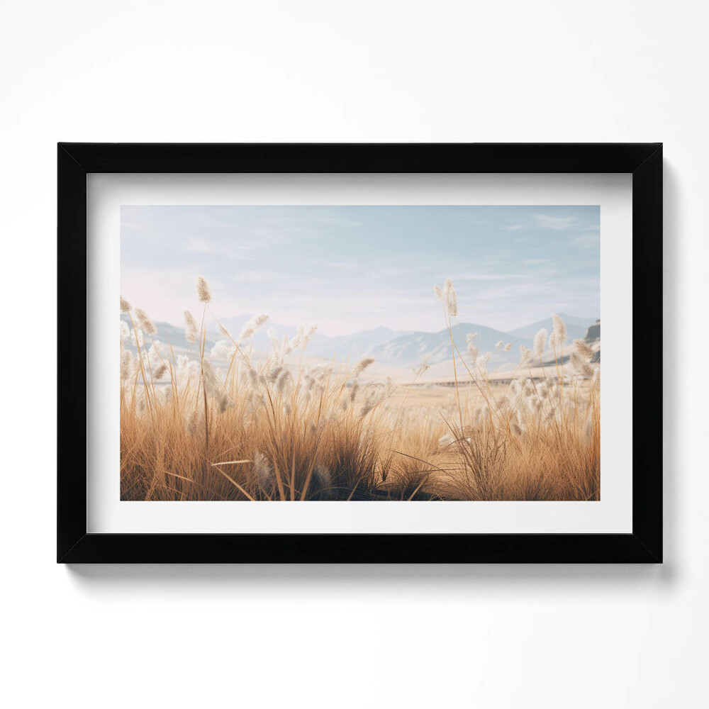 Obraz w ramie Romantyczny pejzaż traw i gór w stylu boho