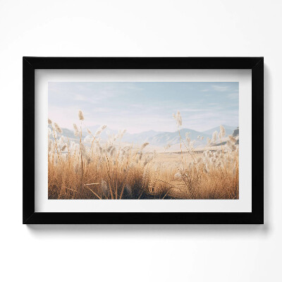 Obraz w ramie Romantyczny pejzaż traw i gór w stylu boho