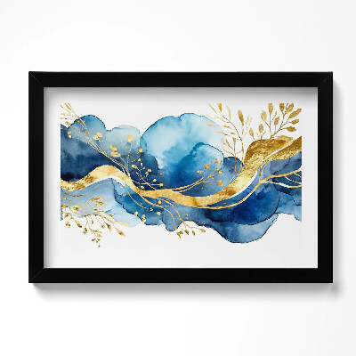 Obraz w ramie Abstrakcja złotych roślin na niebieskim tle