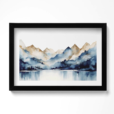 Obraz w ramie Akwarelowy pejzaż gór i jeziora