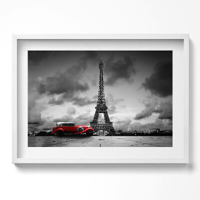 Obraz w ramie Wieża Eiffla i czerwony samochód