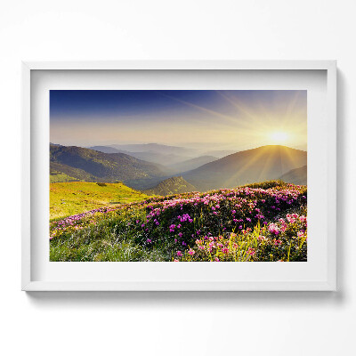 Obraz w ramie Góry i łąka kwiatów