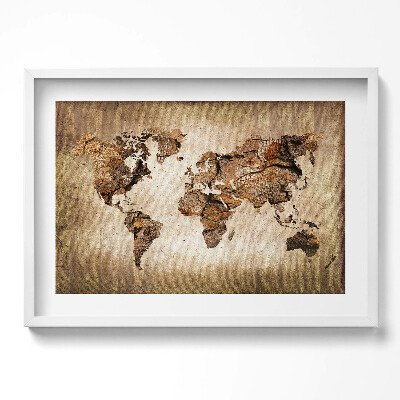 Obraz w ramie Mapa świata z drewna