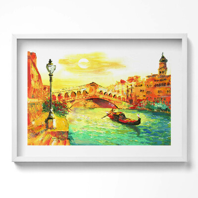Obraz w ramie Wenecja - gondola i most Rialto