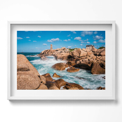 Obraz w ramie Woda, skały i latarnia morska