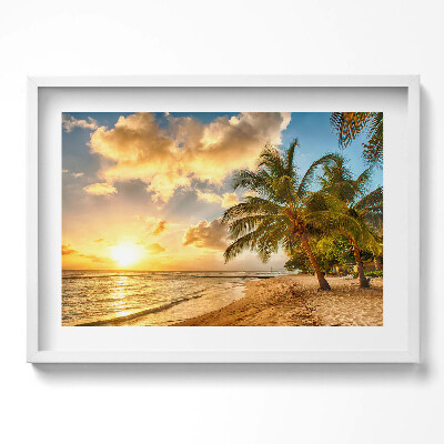 Obraz w ramie Plaża palmy i morze o zachodzie słońca