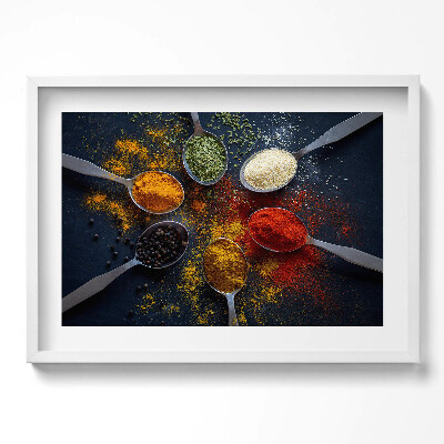 Obraz w ramie Kuchenne łyżki z kolorowymi przyprawami