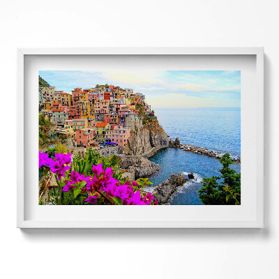 Obraz w ramie Kwiaty i wybrzeże Cinque Terre Włochy