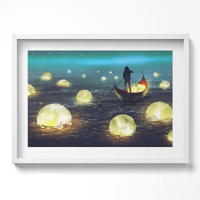 Obraz w ramie Ilustracja łódek i księżyców